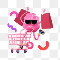 Bubblegum shopping png sticker, mixed media transparent background