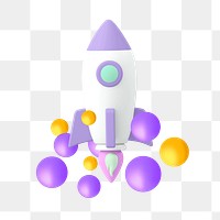 3D rocket png sticker, mixed media transparent background
