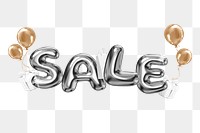 Sale png 3D word sticker, metallic balloon, transparent background