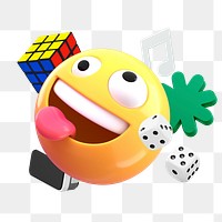 3D emoticon png playing game sticker, transparent background