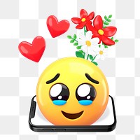 3D emoticon png in love sticker, transparent background