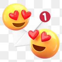 Heart emoticon png 3D love message sticker, transparent background