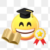 3D emoticon png graduation sticker, transparent background