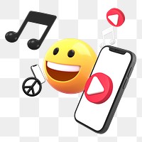 3D emoticon png music entertainment sticker, transparent background