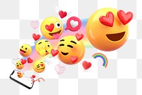 3D emoticons png, social media engagement sticker, transparent background