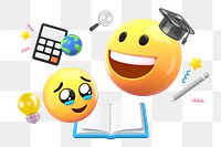 Education 3D png emoticon sticker, transparent background