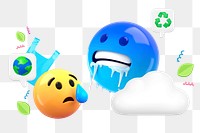 3D emoticon png climate change sticker, transparent background