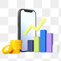 Stock market increase png sticker, 3D graphic, transparent background