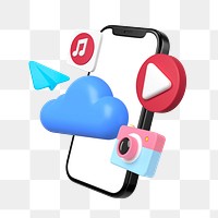 Cloud storage png media files, 3D remix, transparent background