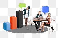 Business meeting png sticker, 3D bar charts remix, transparent background
