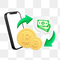 3D cryptocurrency png trading smartphone, finance remix, transparent background