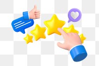 3D 5 stars png rating review remix, transparent background