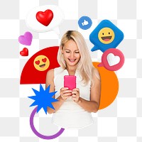 Social media girl png sticker, colorful remix, transparent background 