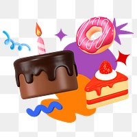 Birthday cake png sticker, colorful remix, transparent background 