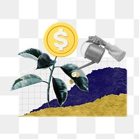 Profit growth png sticker, hand watering money plant remix, transparent background