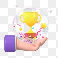 Hand presenting trophy png sticker, 3D business success concept, transparent background