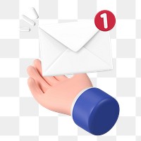 Business email notification png sticker, hand presenting letter 3D graphic, transparent background