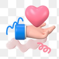 Hand showing heart png sticker, 3D Valentine's graphic, transparent background