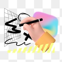 3D drawing hand png sticker, creative pastel holographic remix on transparent background