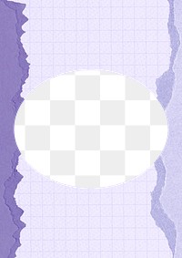 Oval png frame, purple grid ripped paper, transparent background