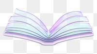 Holographic open book png 3D education element, transparent background