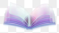 Holographic open book png 3D education element, transparent background