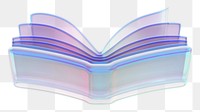 Holographic open book png 3D education element, transparent background