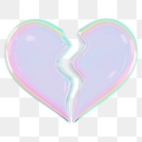 Holographic broken heart png 3D element, transparent background