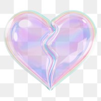 Holographic broken heart png 3D element, transparent background