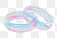 Iridescent  couple rings png 3D jewelry element, transparent background