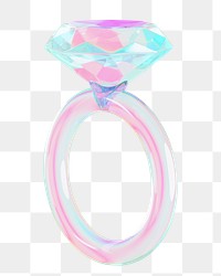 Holographic diamond ring png 3D jewelry, transparent background