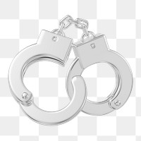 Silver handcuffs png 3D element, transparent background