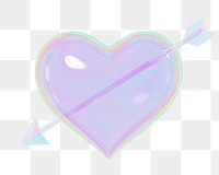 Holographic arrow png through heart, transparent background