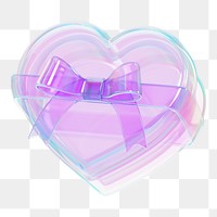 Iridescent heart box png, 3D Valentine's gift, transparent background