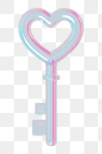 Holographic heart key png Valentine's 3D element, transparent background