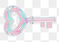 Holographic heart key png Valentine's 3D element, transparent background