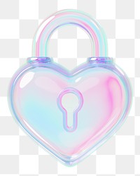 Iridescent heart padlock png 3D element, transparent background