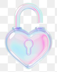 Iridescent heart padlock png 3D element, transparent background