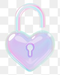 Iridescent heart padlock png 3D element, transparent background