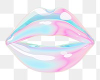 Iridescent woman's lips png 3D element, transparent background