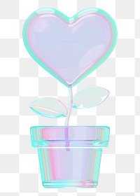 Iridescent heart plant png 3D element, transparent background