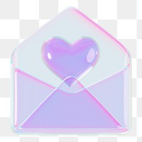 Iridescent love letter png, 3D Valentine's illustration, transparent background