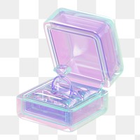 Holographic engagement ring box png 3D illustration, transparent background