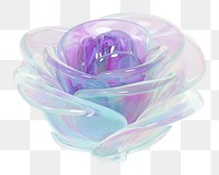 Glassy purple rose png flower, 3D illustration, transparent background