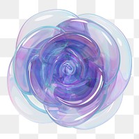 Glassy purple rose png flower, 3D illustration, transparent background