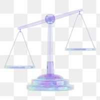 Holographic justice scale png 3D element, transparent background