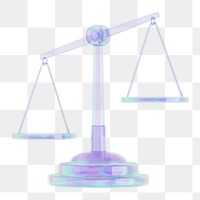 Holographic justice scale png 3D element, transparent background