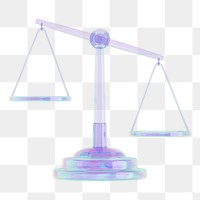 Holographic justice scale png 3D element, transparent background