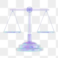 Holographic justice scale png 3D element, transparent background