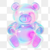 Holographic teddy bear png, 3D illustration on transparent background